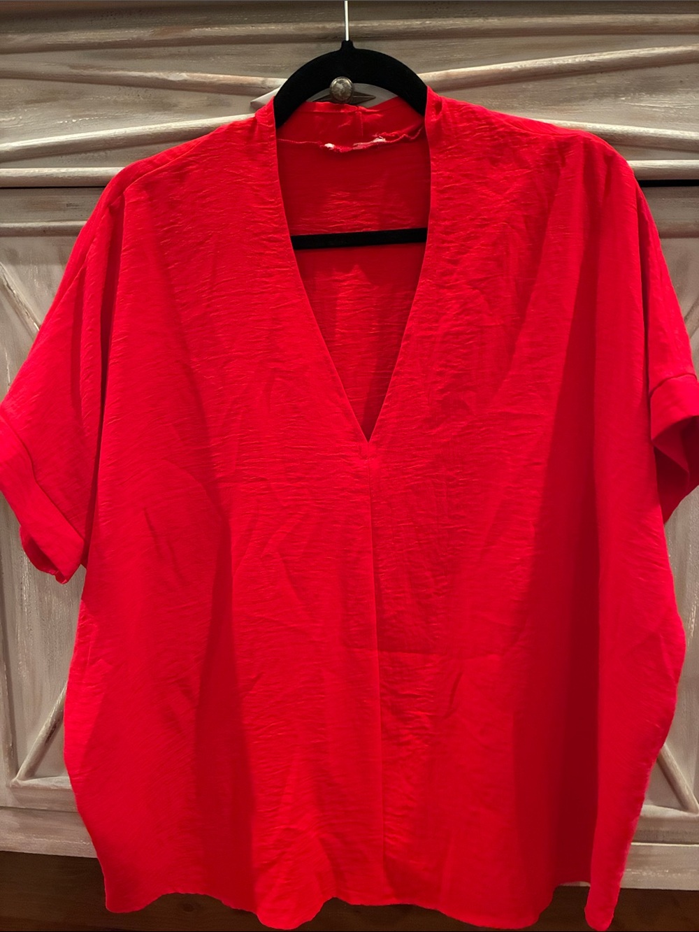 Red V-Neck Women's Top